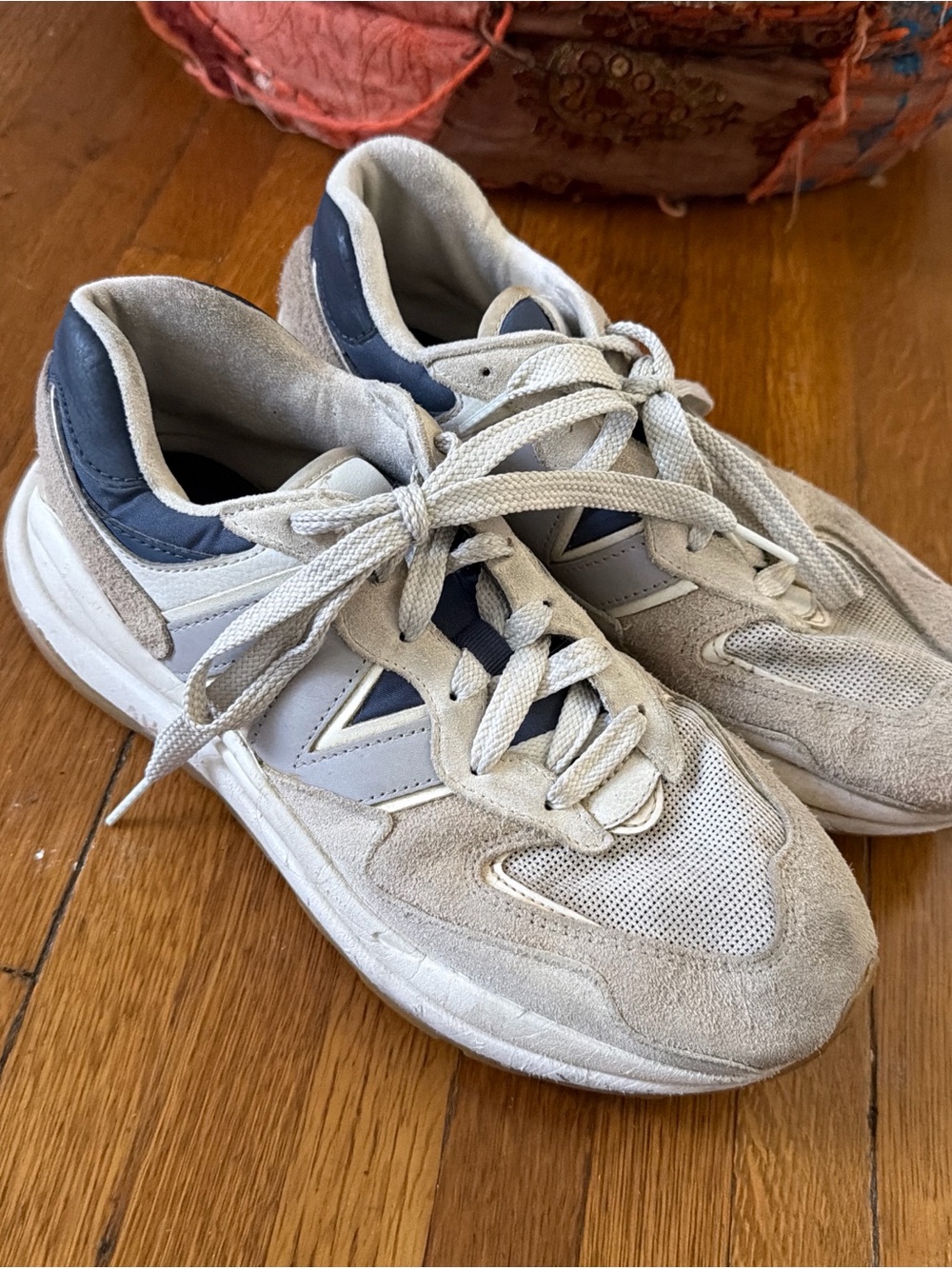 New Balance Off-White Suede & Mesh Sneakers with Black Insole